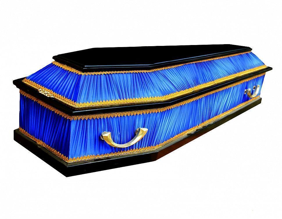 Шестигранный гроб атласный гофре синий