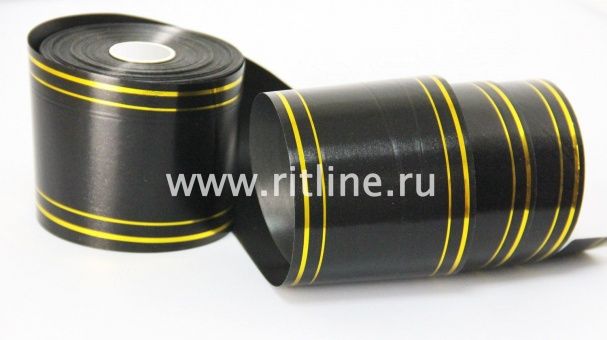 Лента с золотой полосой FITTONE, 8см х 50ярд, цв.черный Лента с золотой полосой FITTONE, 8см х 50ярд, цв.черный