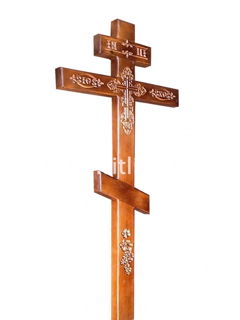Крест сосновый (темный) надпись INЦI крест ажурный, резной, морилка (210х9х4) "MOREFIX"