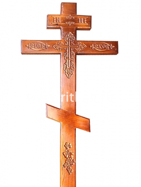 Крест сосновый (темный) надпись INЦI крест ажурный, резной, морилка (210х9х4) "MOREFIX"