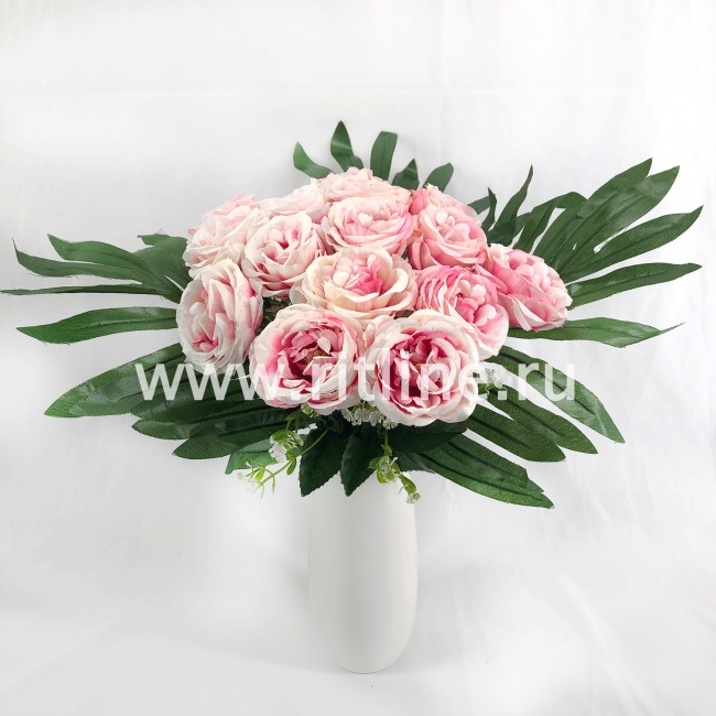 Букет роз с белыми цветами и зеленью "FITTONE", 15г., выс. 40см, цв.микс