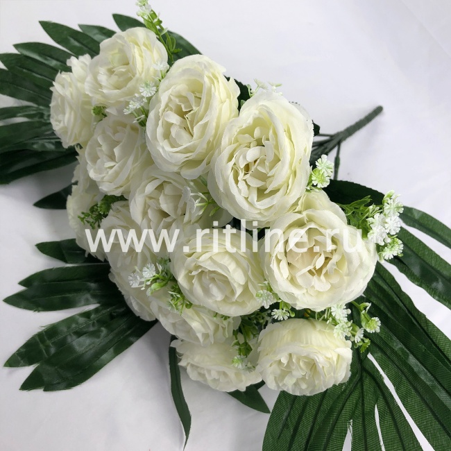 Букет роз с белыми цветами и зеленью "FITTONE", 15г., выс. 40см, цв.микс
