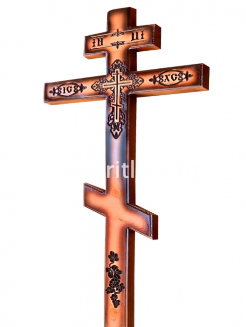 Крест сосновый (двухцветный) надпись INЦI крест ажурный, резной, чернение (210х9х4) "MOREFIX"