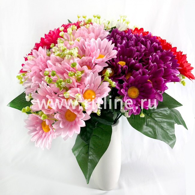 Букет хризантем с ландышами "FITTONE", 18г., выс. 36см, цв.микс