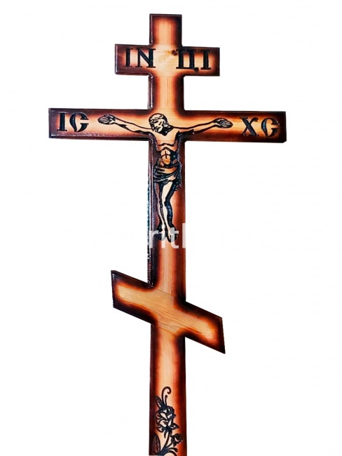Крест сосновый (двухцветный) надпись INЦI распятие, роза (210х9х4) "MOREFIX"