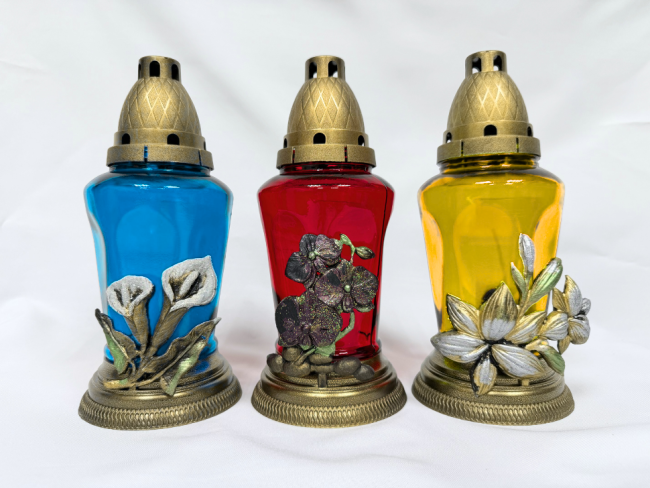 Лампада стеклянная с орнаментом (255х120, крышка пластик, цв. микс) FITTONE