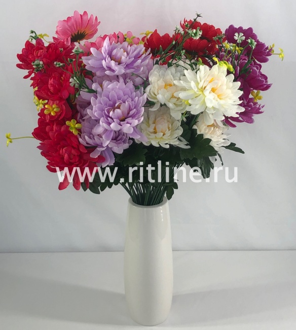 Букет хризантем с добавками "FITTONE", 9г, выс. 53см, цв.микс