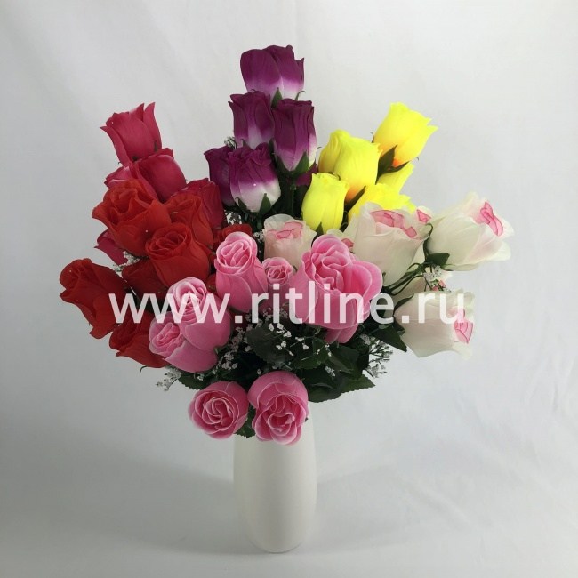Букет роз с добавками "FITTONE", 9г, выс. 41см, шелк, цв.микс