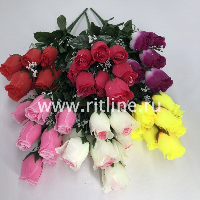 Букет роз с добавками "FITTONE", 9г, выс. 41см, шелк, цв.микс
