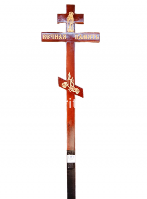 Крест сосновый (темный) надпись "Вечная память" Свечи, Богородица (210х9х4) "MOREFIX"