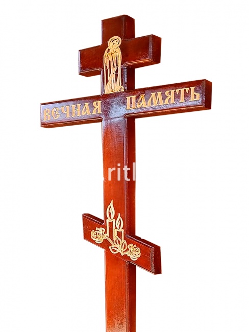 Крест сосновый (темный) надпись "Вечная память" Свечи, Богородица (210х9х4) "MOREFIX"
