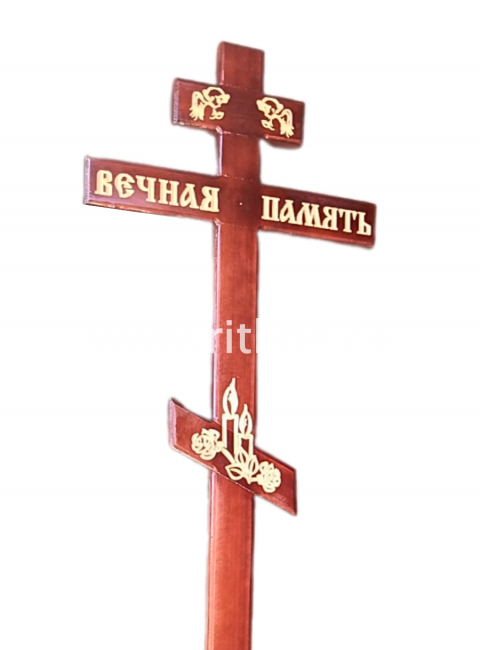 Крест сосновый (темный) надпись "Вечная память" Свечи, ангелы (210х9х4) "MOREFIX"
