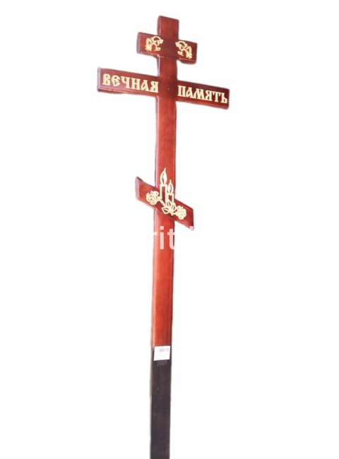 Крест сосновый (темный) надпись "Вечная память" Свечи, ангелы (210х9х4) "MOREFIX"