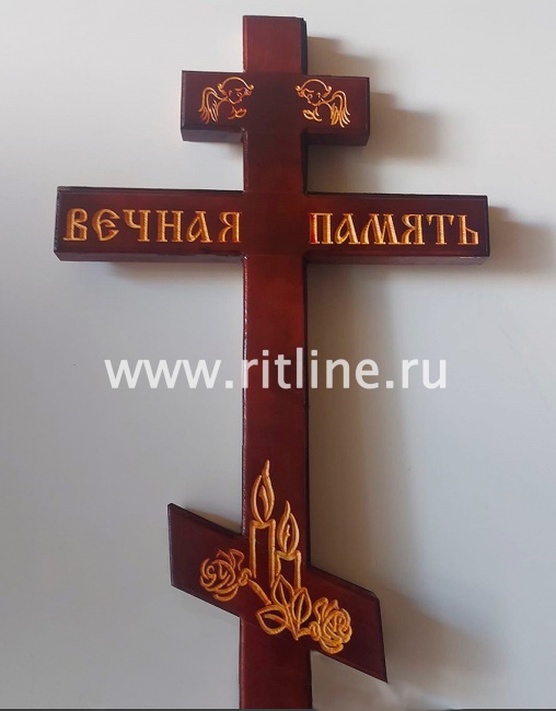 Крест сосновый (темный) надпись "Вечная память" Свечи, ангелы (210х9х4) "MOREFIX"