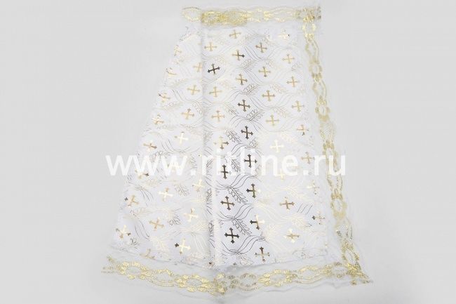 Наволочка атласная с золотым накатом "объемный крест", кружево с золотом