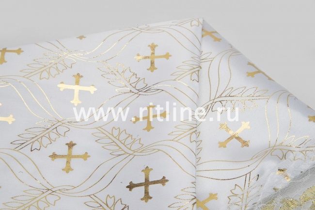 Наволочка атласная с золотым накатом "объемный крест", кружево с золотом