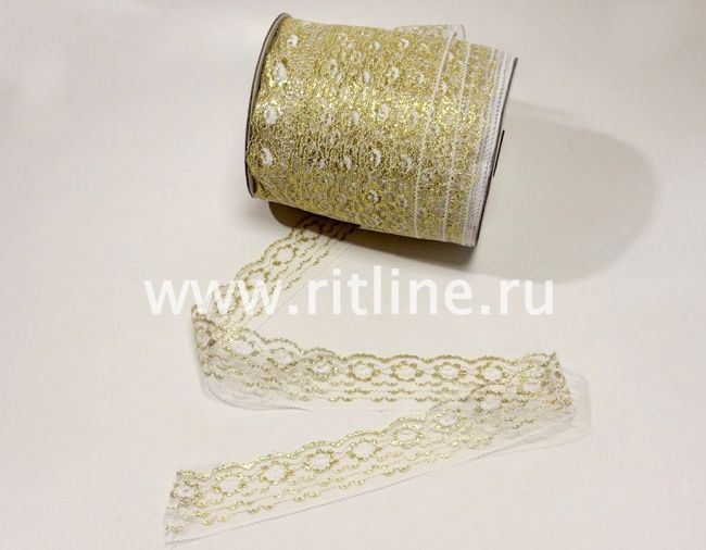 Кружево белое с золотом "FITTONE", шир.4,6 см (под польское) "лайт"