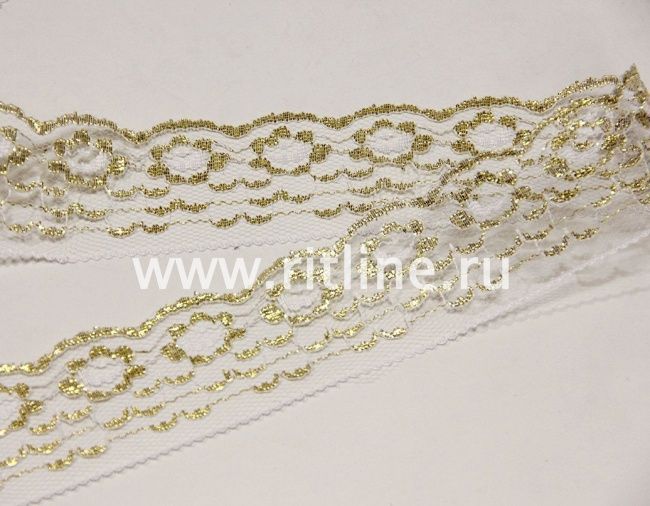 Кружево белое с золотом "FITTONE", шир.4,6 см (под польское) "лайт"