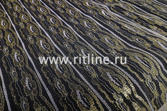 Гипюровое полотно разрывное на 6,4 см белое с золотом, (под польское) FITTONE