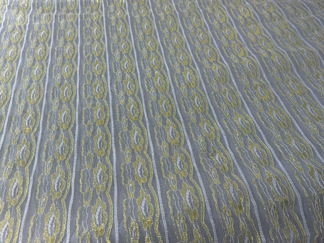 Гипюровое полотно разрывное на 6,4 см белое с золотом, (под польское) FITTONE