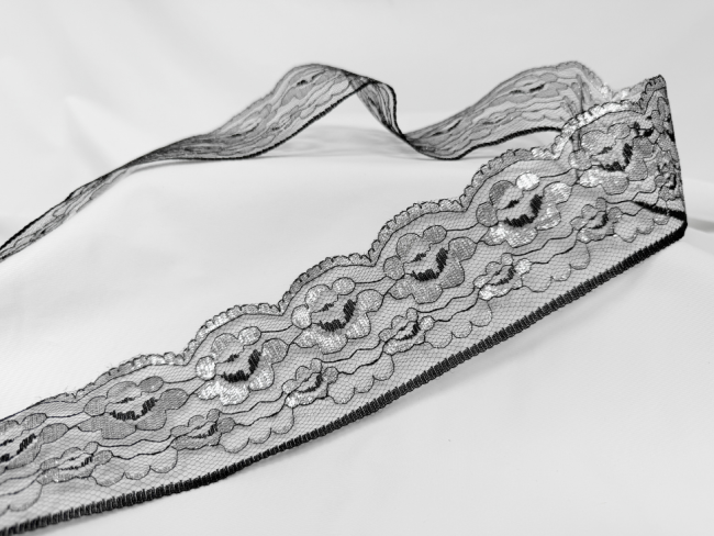Кружево черное с серебром, шир. 6,4 см (под польское) FITTONE