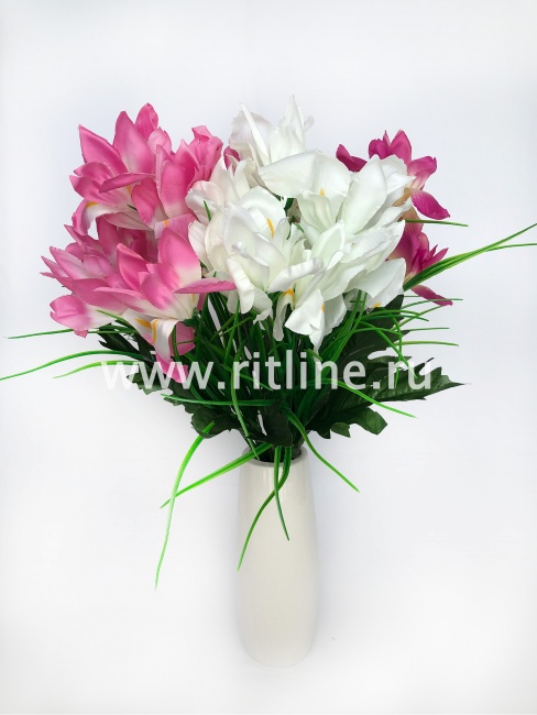 Букет ирисов с травкой "FITTONE", 11г., выс. 50см, атлас, цв.микс Букет ирисов с травкой "FITTONE", 11г., выс. 50см, атлас, цв.микс