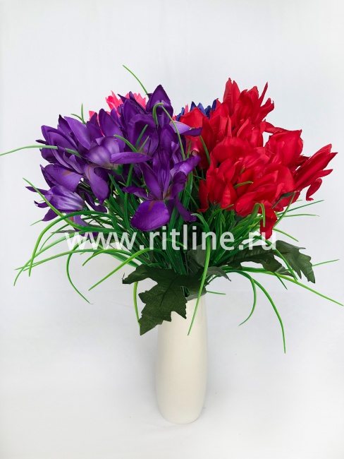 Букет ирисов с травкой "FITTONE", 11г., выс. 50см, атлас, цв.микс Букет ирисов с травкой "FITTONE", 11г., выс. 50см, атлас, цв.микс