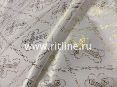 Атлас белый с золотым накатом "Крест", ширина 1,5 м Атлас белый с золотым накатом "Крест", ширина 1,5 м