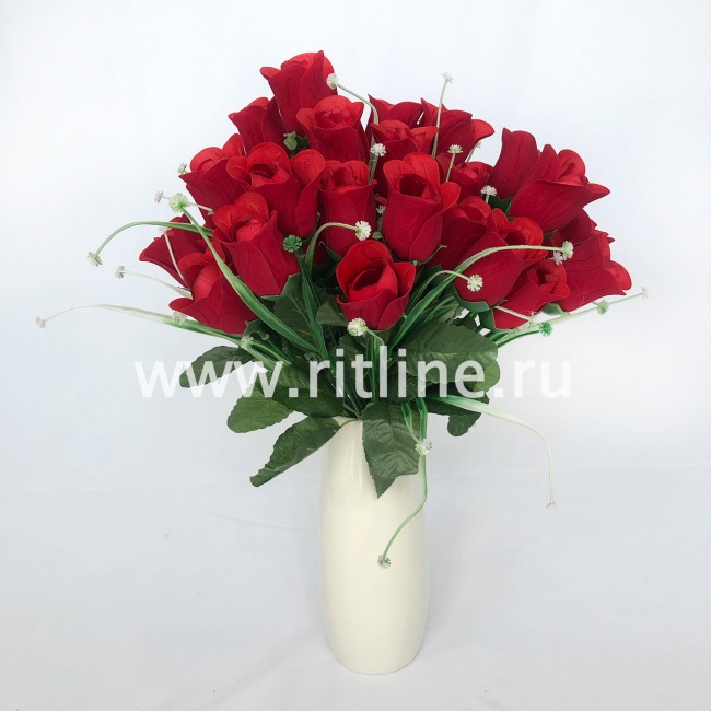 Букет роз, 7г., выс. 34 см, бархат, цв. красный FITTONE Букет роз, 7г., выс. 34 см, бархат, цв. красный FITTONE