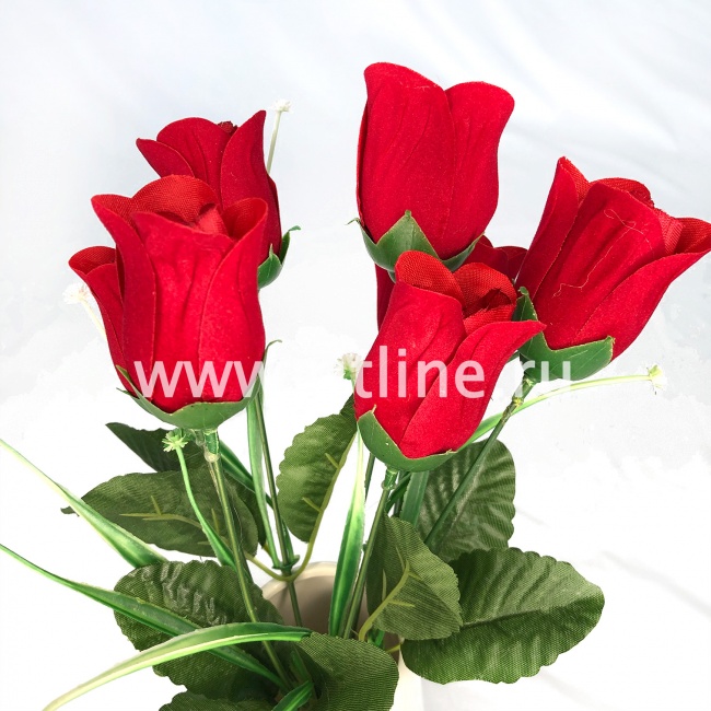 Букет роз, 7г., выс. 34 см, бархат, цв. красный FITTONE Букет роз, 7г., выс. 34 см, бархат, цв. красный FITTONE