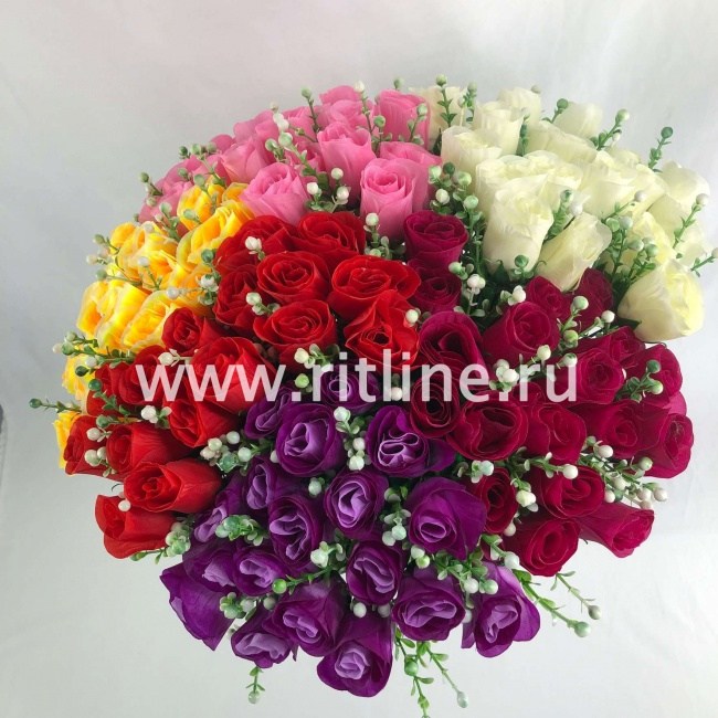 Букет роз "FITTONE", 18г., выс. 42см, цв.микс