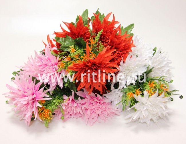 Букет георгинов с добавками "Fittone", 12г, выс.43cm, цв.mix, плотный шёлк