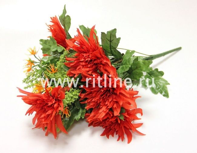 Букет георгинов с добавками "Fittone", 12г, выс.43cm, цв.mix, плотный шёлк