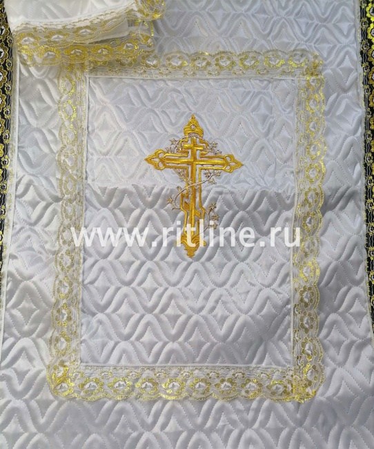 Комплект КТА (Н+П) (т/с атлас.бел., широкое кружево б/золо. термокрест, рамка кружево) "FITTONE"
