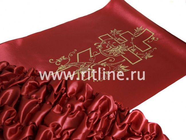 Обивка атлас, "Крест с цветком", цв. бордо "FITTONE"