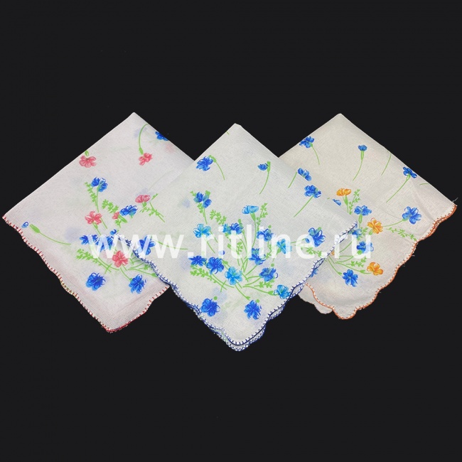 Платок носовой женский с фигурной обшивкой, цв. микс FITTONE