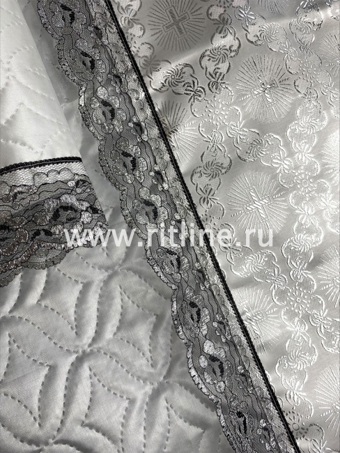 Комплект (Н+П) (т/с венеция белый, парча, кружево черное с серебром) "FITTONE"
