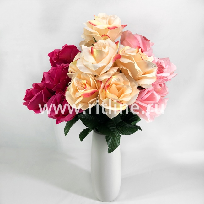 Букет роз "FITTONE", 9г, выс. 45см, шелк, цв.микс