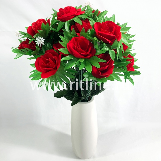 Букет роз с зеленью "FITTONE", 6г., выс. 51см, бархат, цв.красный Букет роз с зеленью "FITTONE", 6г., выс. 51см, бархат, цв.красный