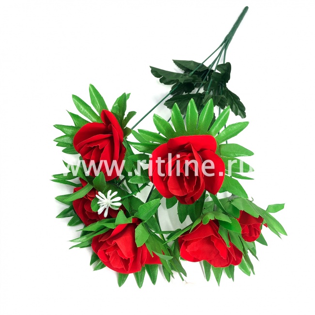 Букет роз с зеленью "FITTONE", 6г., выс. 51см, бархат, цв.красный Букет роз с зеленью "FITTONE", 6г., выс. 51см, бархат, цв.красный