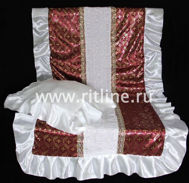 Комплект (Н+П) атлас бордо с накатом, атлас-жатка, обшит воланом