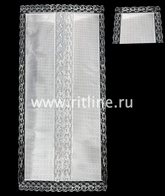 Комплект (атлас-жаккард, кружево белое с серебром) FITTONE
