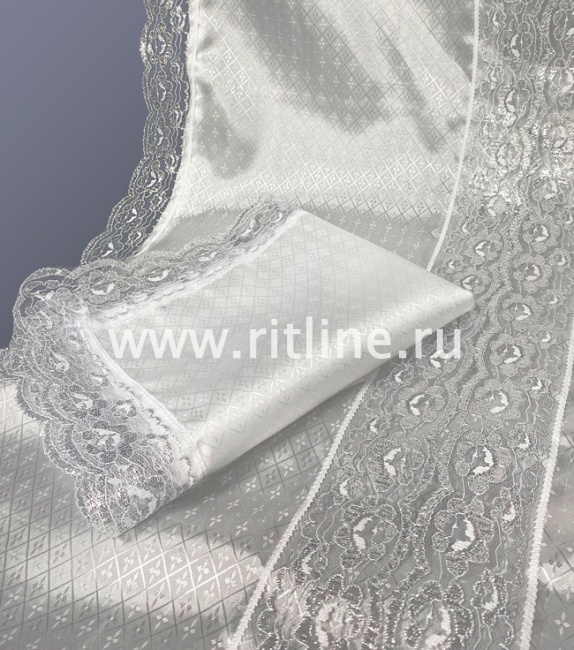 Комплект (атлас-жаккард "Крестик", кружево белое с серебром) FITTONE