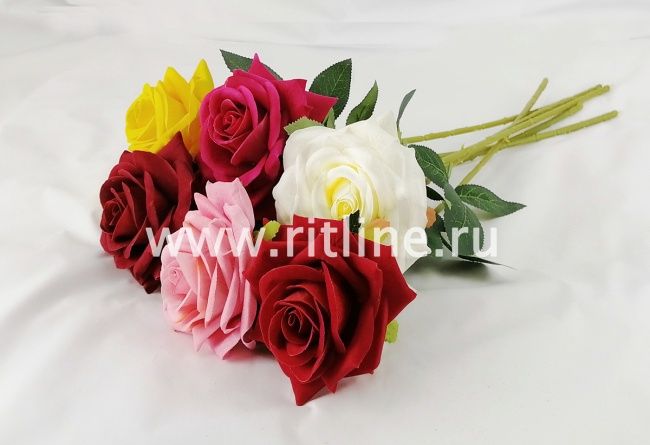 Роза одиночная "FITTONE", выс.50 см, диаметр 10 см, бархат, цв.микс Роза одиночная "FITTONE", выс.50 см, диаметр 10 см, бархат, цв.микс