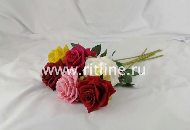 Роза одиночная "FITTONE", выс.50 см, диаметр 10 см, бархат, цв.микс Роза одиночная "FITTONE", выс.50 см, диаметр 10 см, бархат, цв.микс