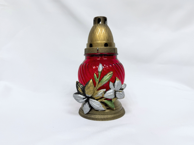 Лампада стеклянная с орнаментом (210х110, крышка пластик, цв. красный) FITTONE