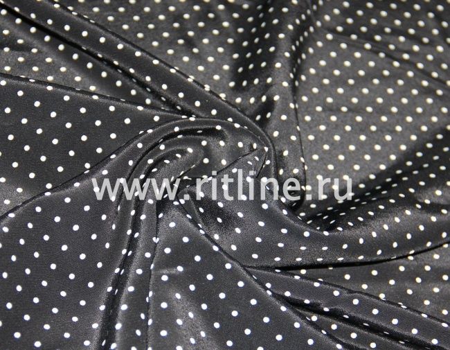 Крепдешин "Горошек", цв.черный, ширина 1,5 м