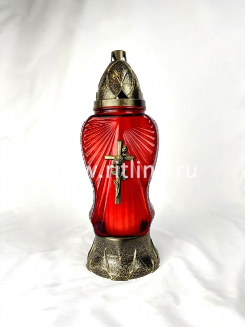 Лампада стекло с крестом, крышка пластик, красный цвет, 290х120 "FITTONE" Лампада стекло с крестом, крышка пластик, красный цвет, 290х120 "FITTONE"