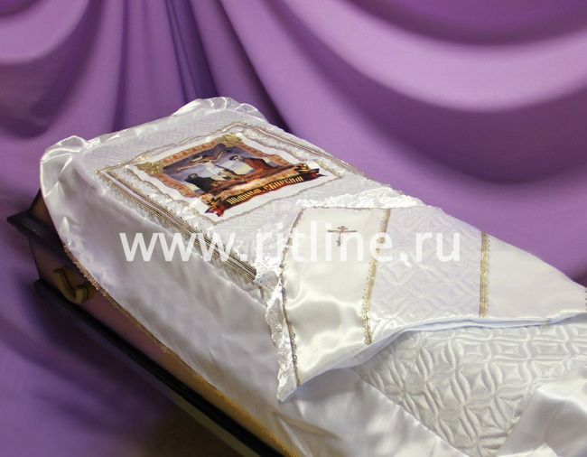 Комплект (атласная т/с "Венеция", атлас с принтом "Иисус", атласная вышивка) FITTONE