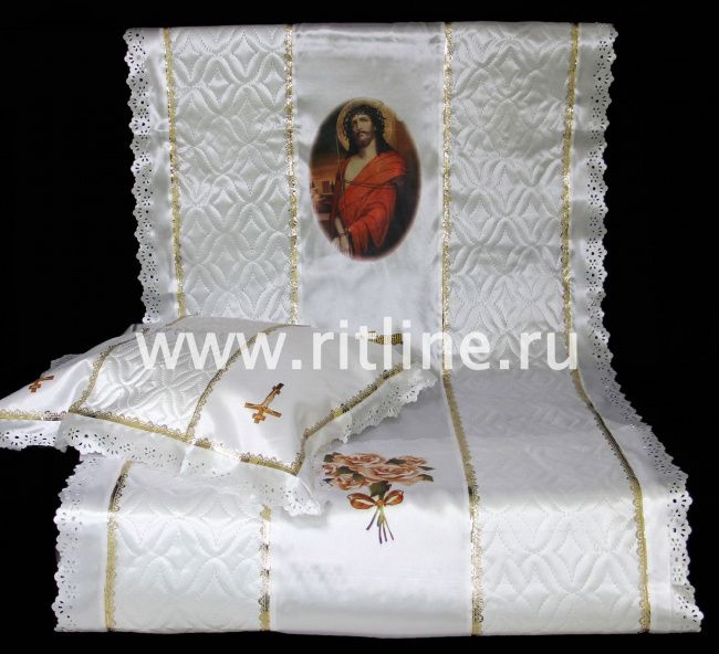 Комплект (атласная т/с "Венеция", атлас с принтом "Иисус", атласная вышивка) FITTONE